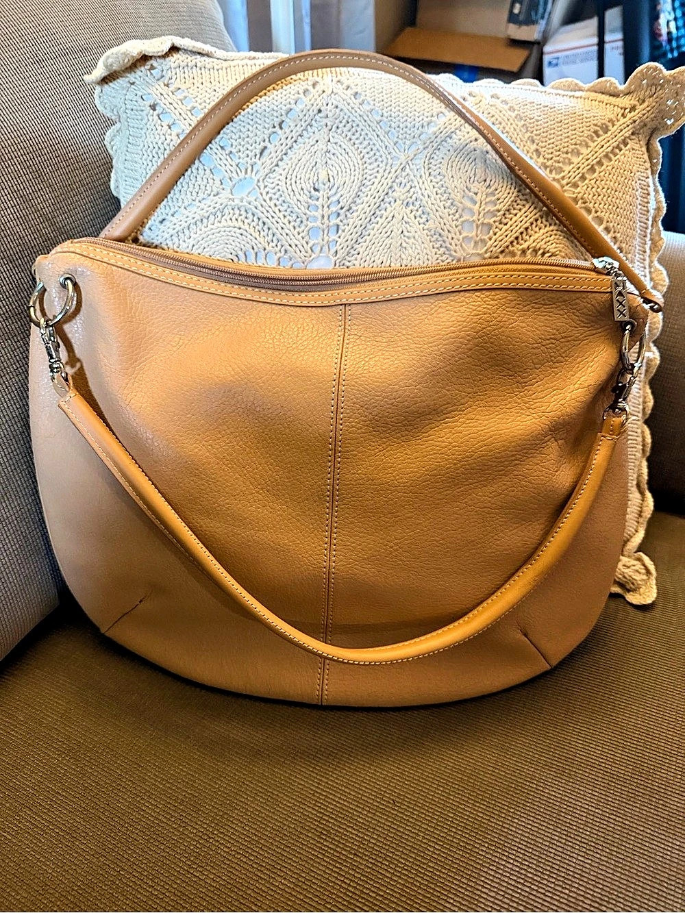 Maxx New York Floral Lined Leather Shoulder Bag in Brown